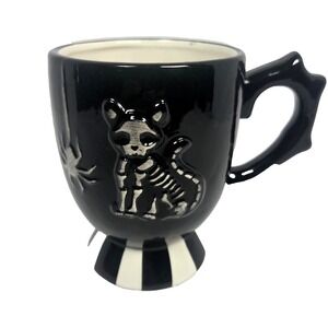 Spooky Hollow Skeleton Cat Ceramic Coffee Mug Bone Handle Gothic Halloween 14oz‎